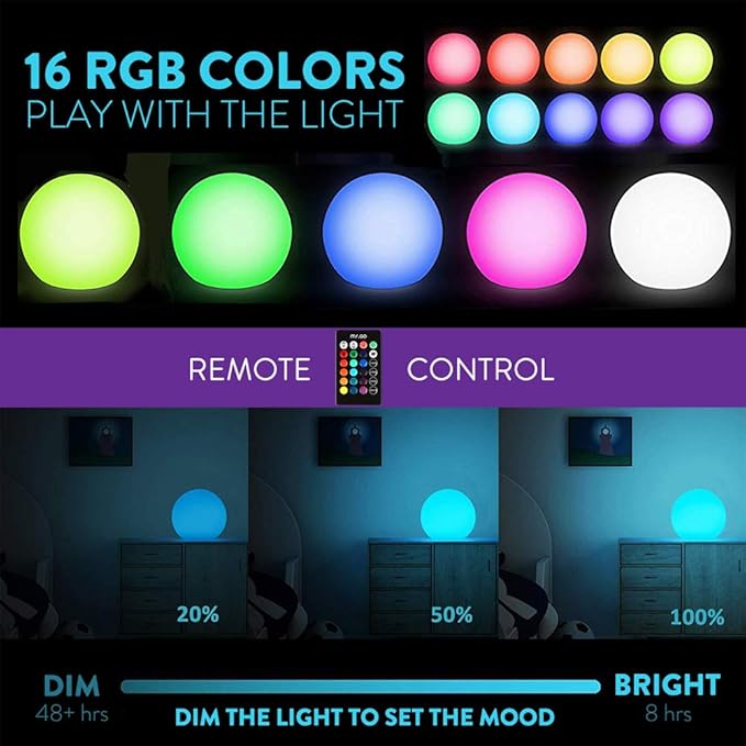 Mr.Go 20-inch Rechargeable LED Ball Light, Waterproof Outdoor Globe Lights - Image 9