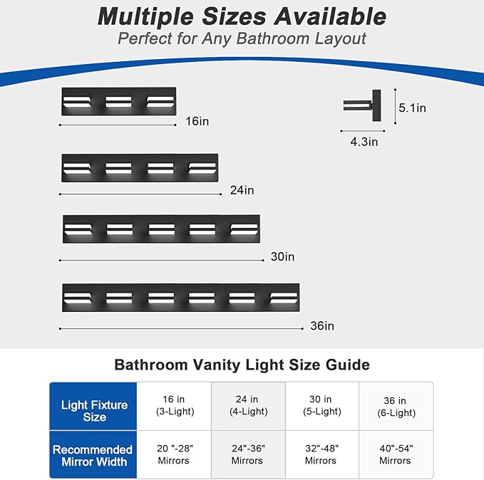 IZORRO LED Modern Bathroom Lights Fixtures, Matte Black Acrylic Wall Lighting - Image 3