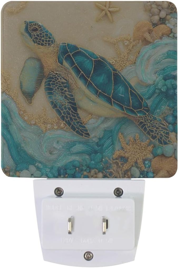 Sea Turtle Night Light Ocean Themed Plug in LED Nightlight Light Sensor Dusk to - Image 4