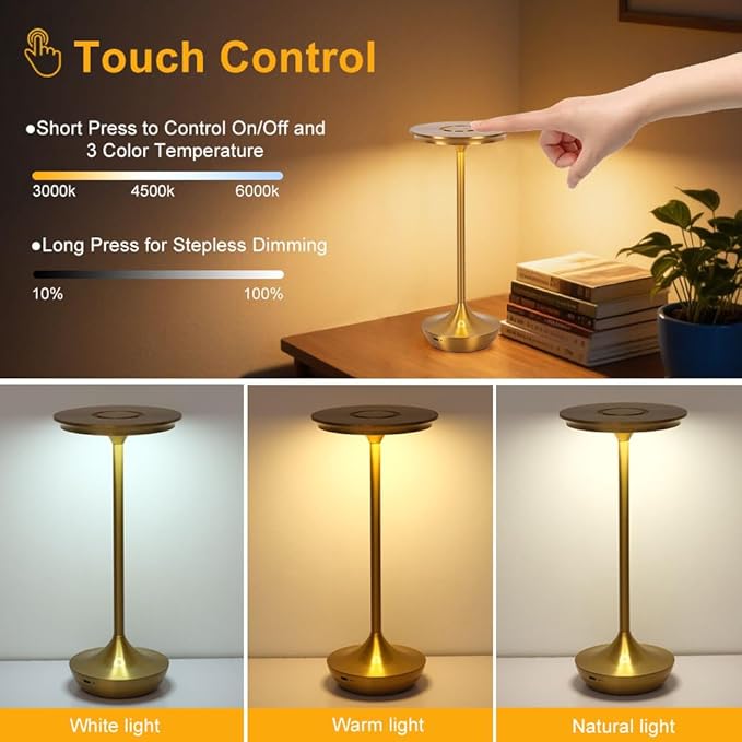 EJQ Rechargeable Cordless Table Lamp, 6000mAh Battery Operated LED Table Lights - Image 6