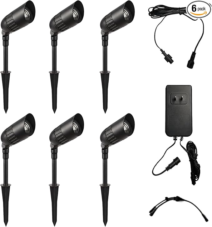 6-Pack Outdoor Low Voltage Landscape Spotlights, 6×3W 200LM, 3000K Warm White by CHAMPIONELECTRONICS