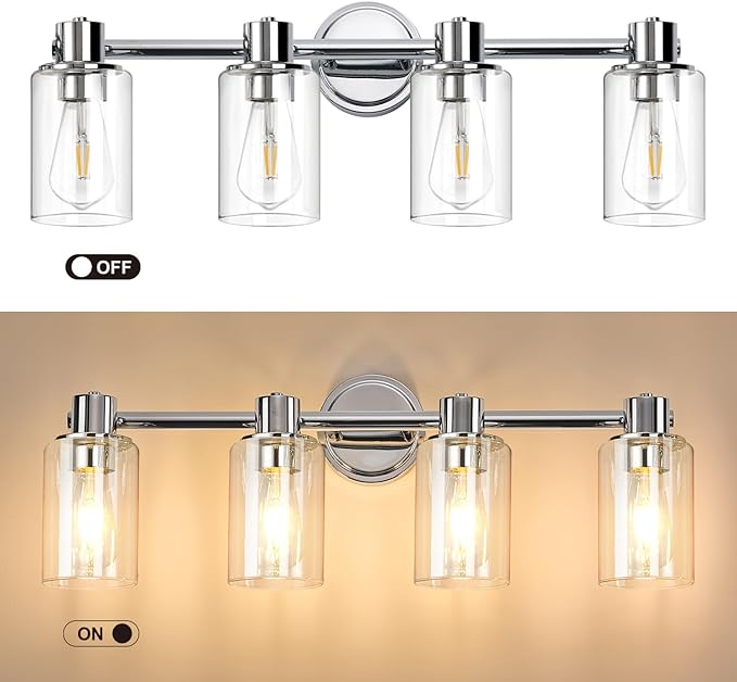 4 Light Bathroom Wall Light Fixtures Chrome Bathroom Wall Sconce - Image 3