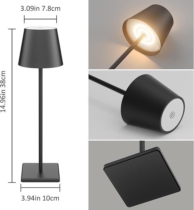 2 Pack Cordless LED Table Lamp Black, 5500mAh Battery Powered Table Light - Image 2