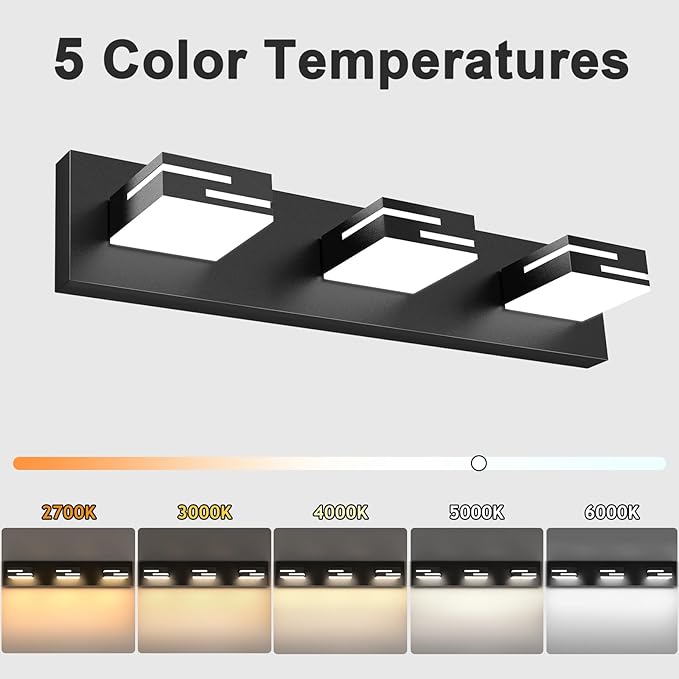 LED Modern Bathroom Vanity Light Fixtures 3-Light 5CCT Dimmable Matte Black - Image 5