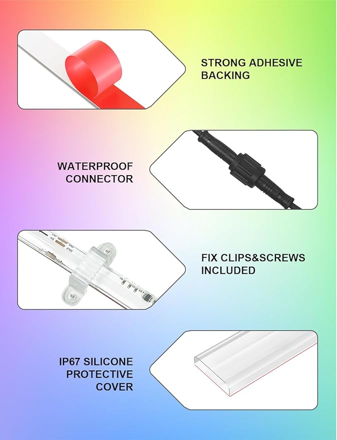 COB LED Strip Lights, RGB Smart IC, IP67 Waterproof, Dimmable 20FT/6M, Color - Image 6