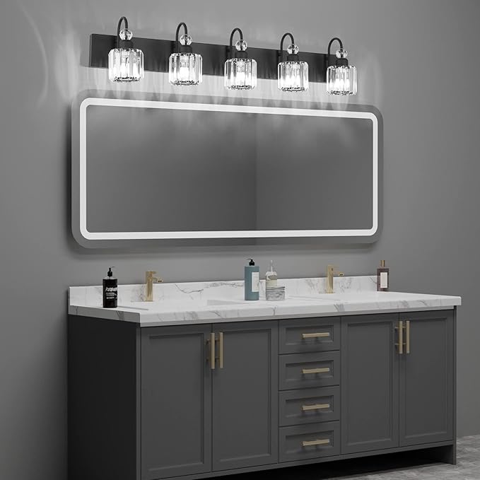 Ralbay Modern Crystal Black 5-Light Bathroom Vanity Light, Matte Black Crystal - Image 5