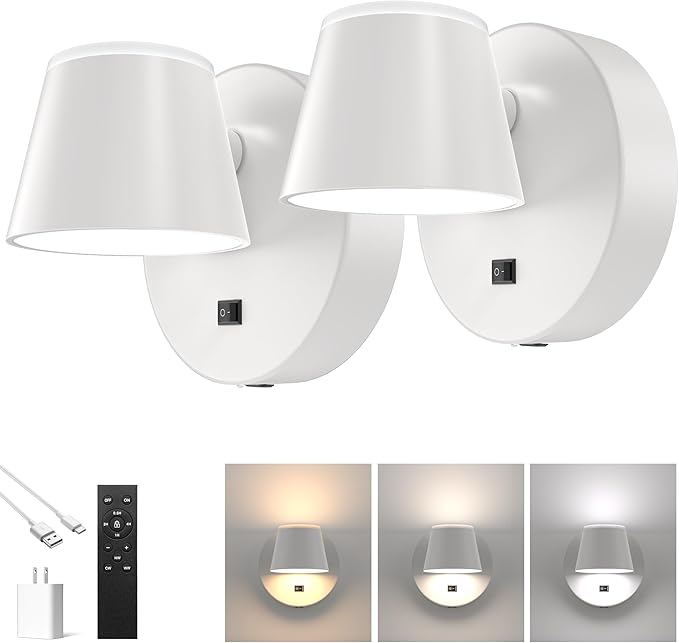 URSOLA Battery Operated Wall Lights Set of Two, LED Rechargeable Battery Wall by URSOLAYourHomeSolar