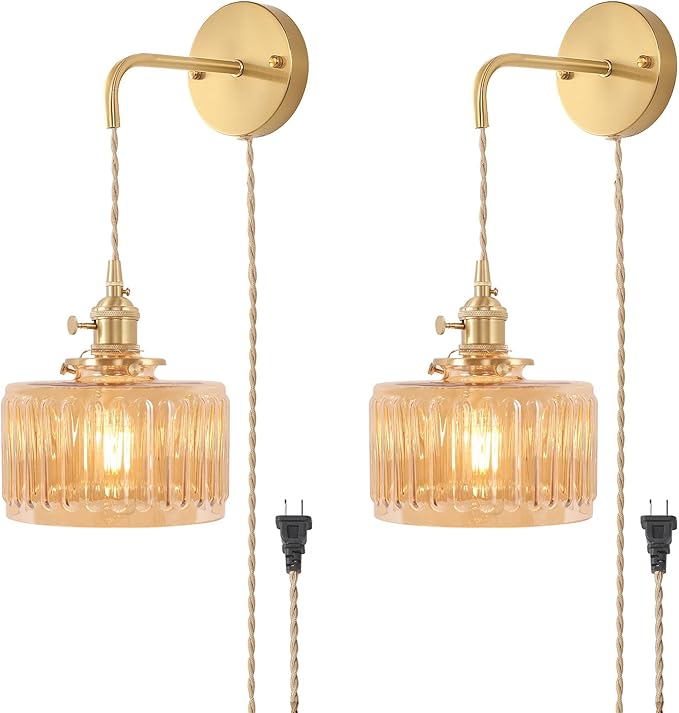 Vintage Wall Sconce with Amber Striped Glass Shade Hanging Wall Sconce with by Shenmoyl