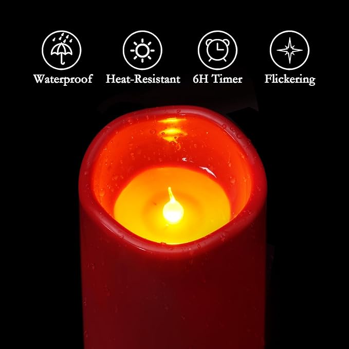 Homemory 4"x10" Burgundy Flameless Candles, Outdoor Waterproof Flameless Candles - Image 9
