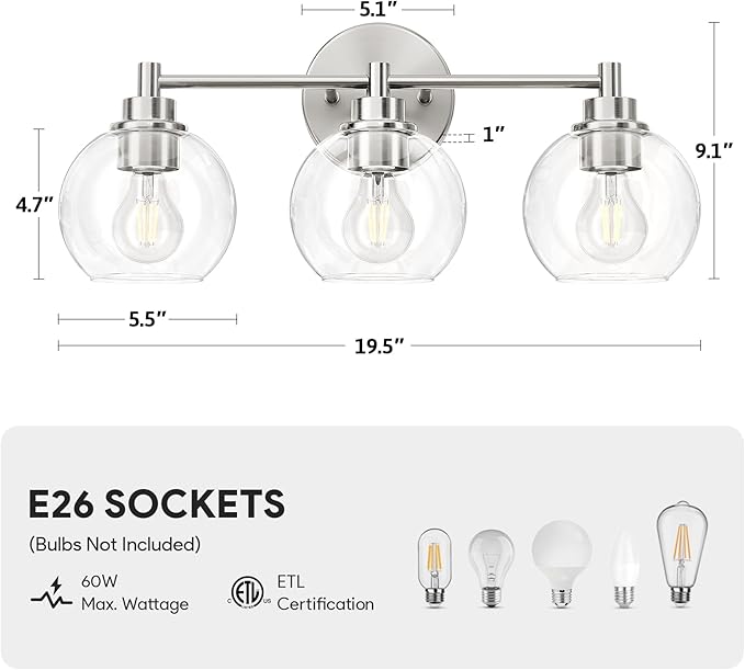 VONLUCE Bathroom Light Fixtures, 3-Light Vanity Light - Image 5