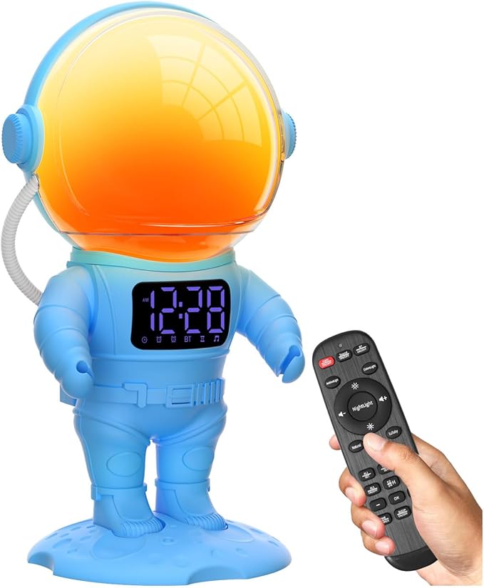 Astronaut Sunrise Alarm Clock for Kids, 22 Dimmable Nightlights, Dual Digital by AFEXOA