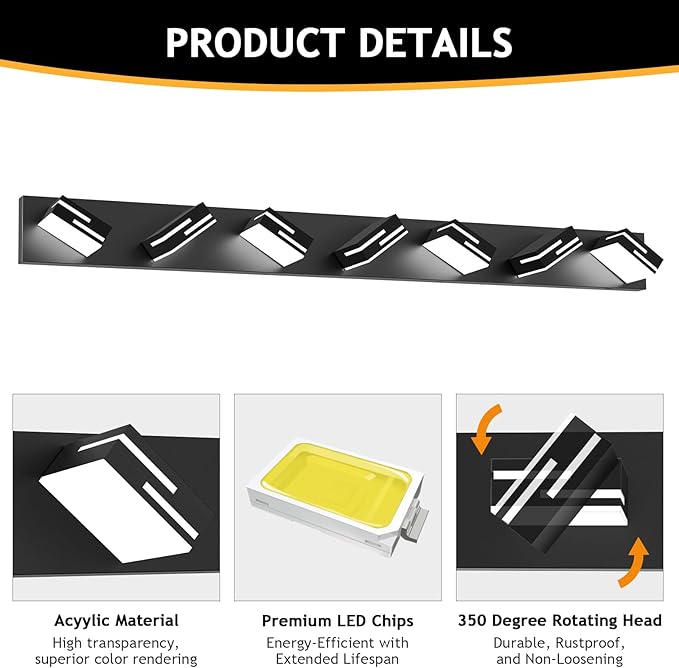 LED Modern Bathroom Vanity Light Fixtures 7-Light 5CCT Dimmable Matte Black - Image 4