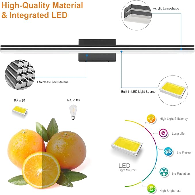 SineRise 48-Inch LED Modern Bathroom Vanity Light Bar, Matte Black Modern - Image 2