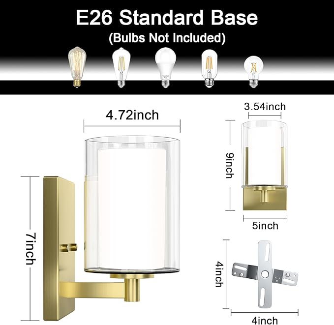 Kalium Bathroom Wall Sconces Set of Two Gold Double Clear Glass Shade Modern - Image 6