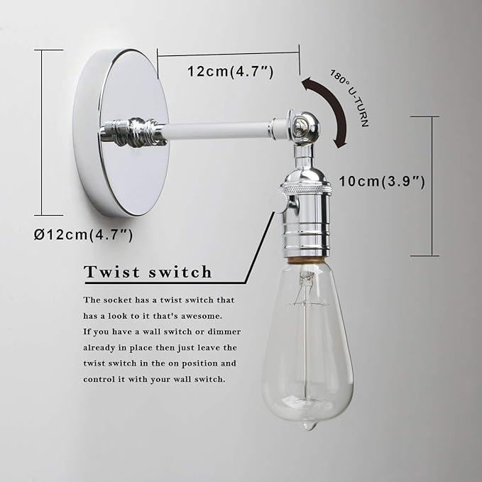 Permo Vintage Industrial Pole Wall Mount Mini Single Sconce Metal Wall Sconces - Image 2