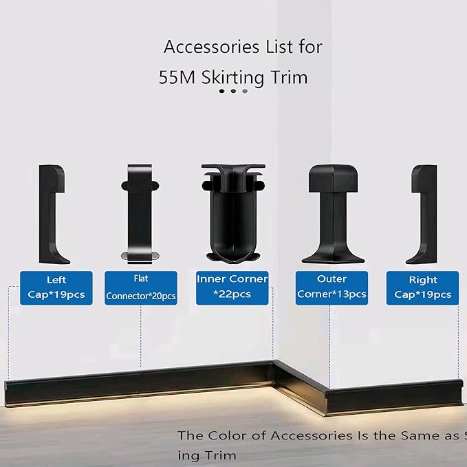 LED Aluminium Metal Baseboard Trim, Matte Champagne 22Pcs 50mm x 2500mm 1.97" x - Image 2