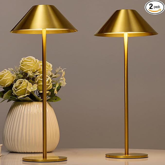 Bojim Gold Cordless Lamp Set of 2, Rechargeable Touch Table Lamps by BOJIM