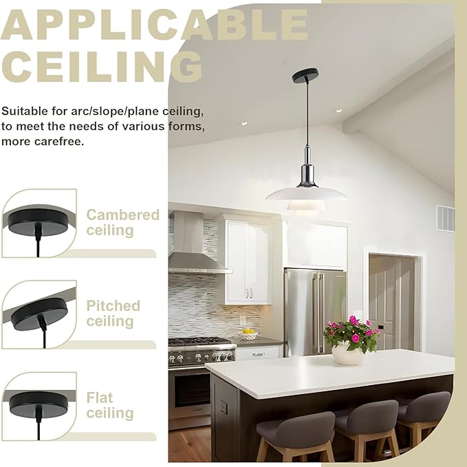 Pendant Lamp White Danish Ceiling Mid Century Pendant Light 3-Layer Shade - Image 4