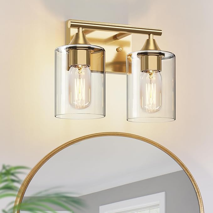 Gold Vanity Lights for Bathroom, 2-Light Bathroom Light Fixtures, Brushed Brass - Image 8