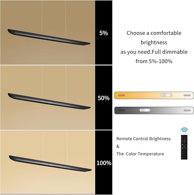 55" Modern LED Linear Pendant Light, Dimmable Kitchen Island Light 40W LED - Image 9