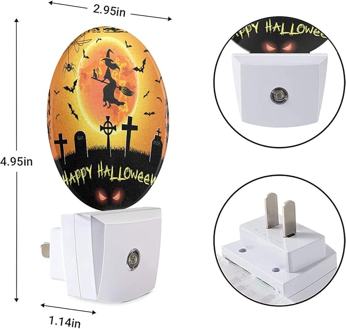 EKOBLA Halloween Night Lights Plug into Wall Scary Graveyard Flying Witch Bat - Image 7