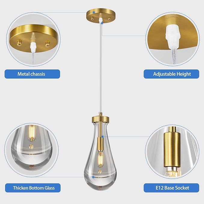Raindrop Pendant Lights Kitchen Island Set of 3 Teardrop Gold Hanging Light - Image 7