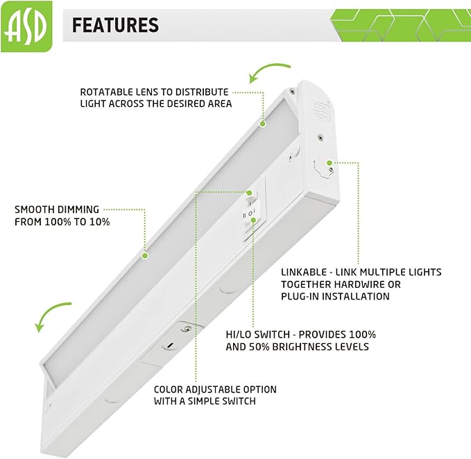 ASD LED 12W Swivel Under Cabinet Lighting 24 Inch Dimmable Hardwired or Plug-in - Image 4
