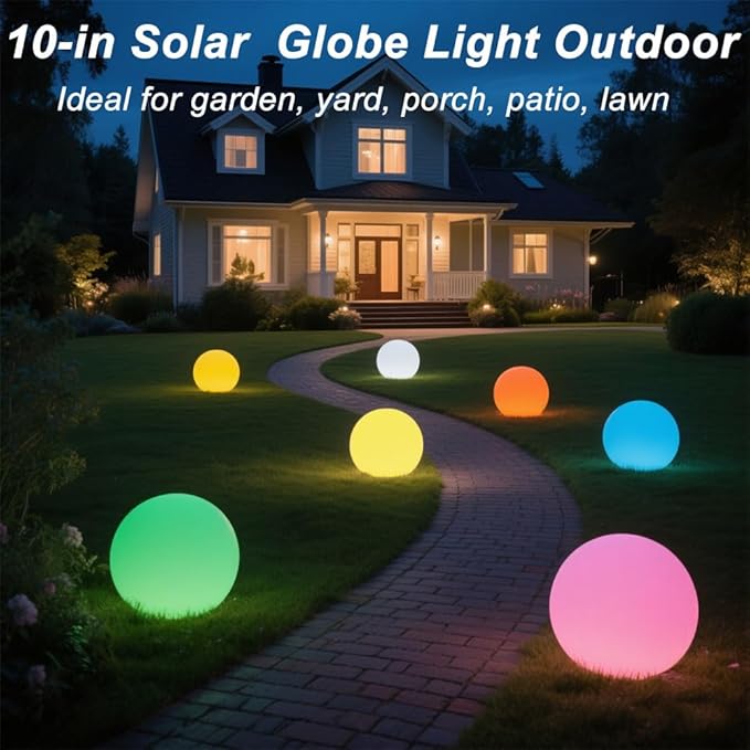 10-in Solar Globe Light, Solar Garden Ball Light Outdoor w/Remote, 16 RGB Color - Image 8