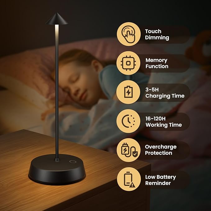 Cordless Table Lamps Rechargeable, 6000mAh LED Battery Operated Desk Lamp - Image 2