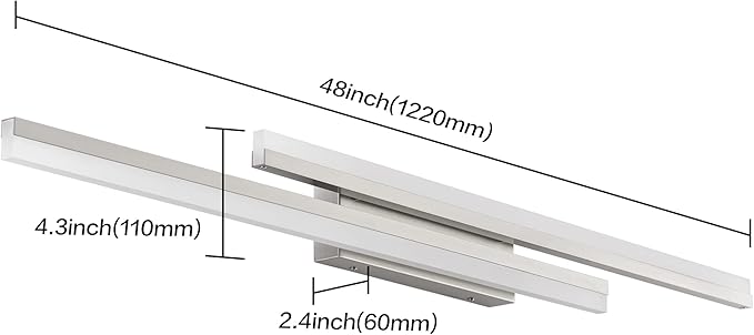 PRESDE 48" LED Bathroom Vanity Light, Modern Brushed Nickel Wall Bar Fixture - Image 4