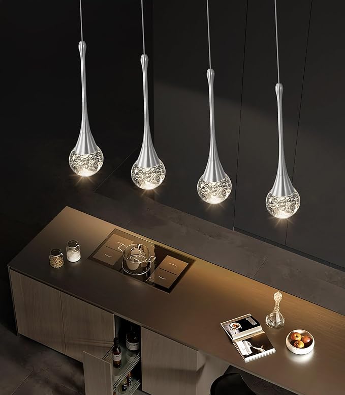 4-Lights Modern Pendant Lights for Kitchen Island LED Dimmable Crystal Glam - Image 8
