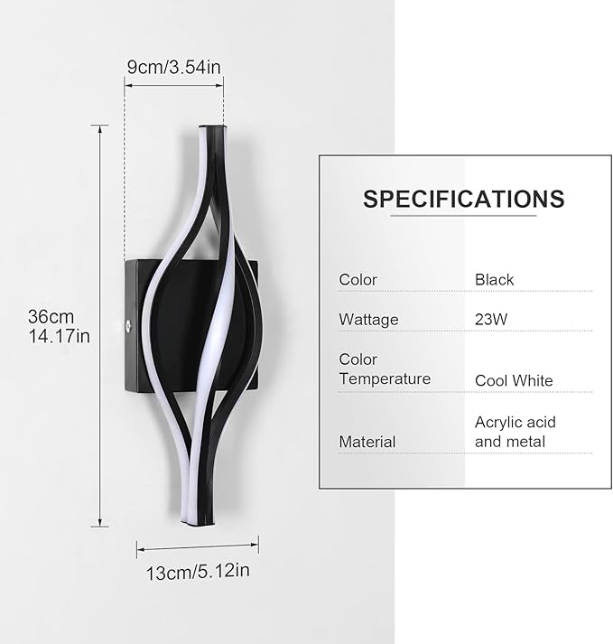 DELIPOP Modern Wall Sconces, Spiral LED Wall Sconce Lighting, 6500K Cool White - Image 2