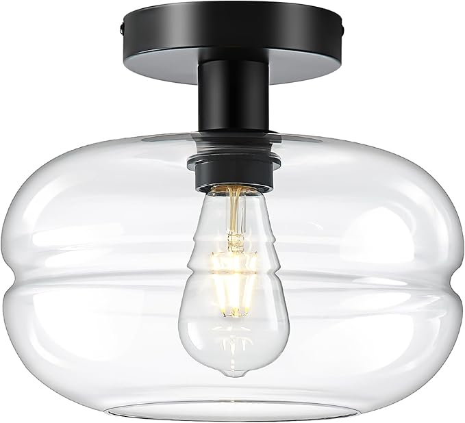 Semi Flush Mount Ceiling Light Fixture, 10-1/2 Inch Clear Glass Shade by Unknown