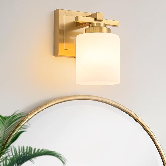 1 Light Modern Bathroom Light Fixtures Over Mirror, Brass Finish Vanity Lights by BRKNIT
