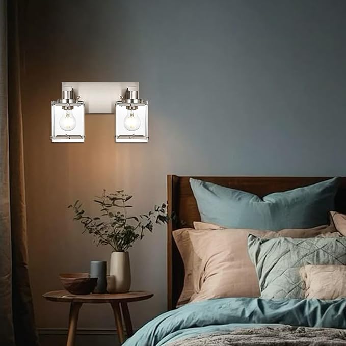 2-Lights Wall Sconce Lighting E26 Bulb Base, Modern Brushed Nickel Bathroom - Image 5
