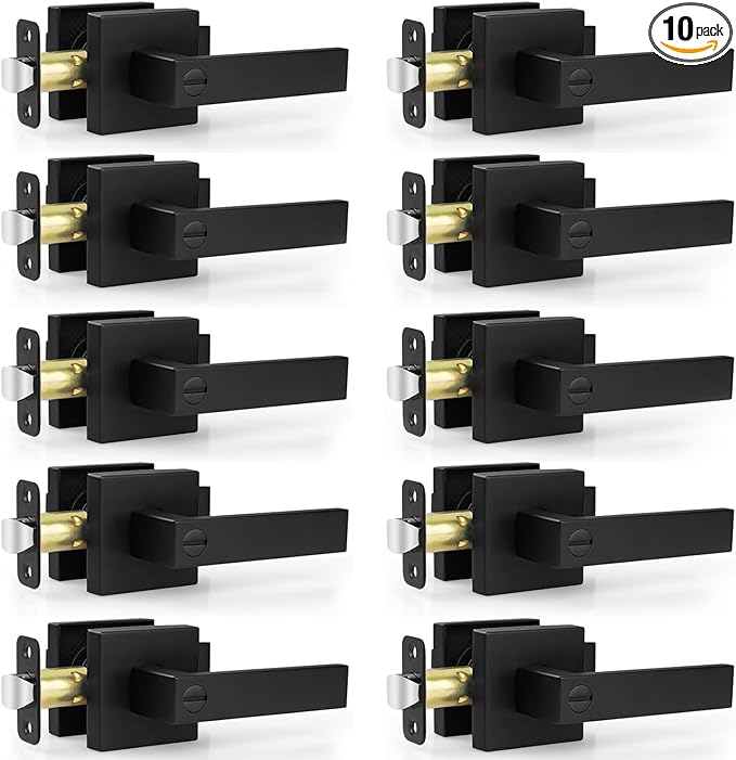 Estmoon Privacy Door Lock, 10 Pack Matte Black Keyless Door Handles Interior by ESTMOON