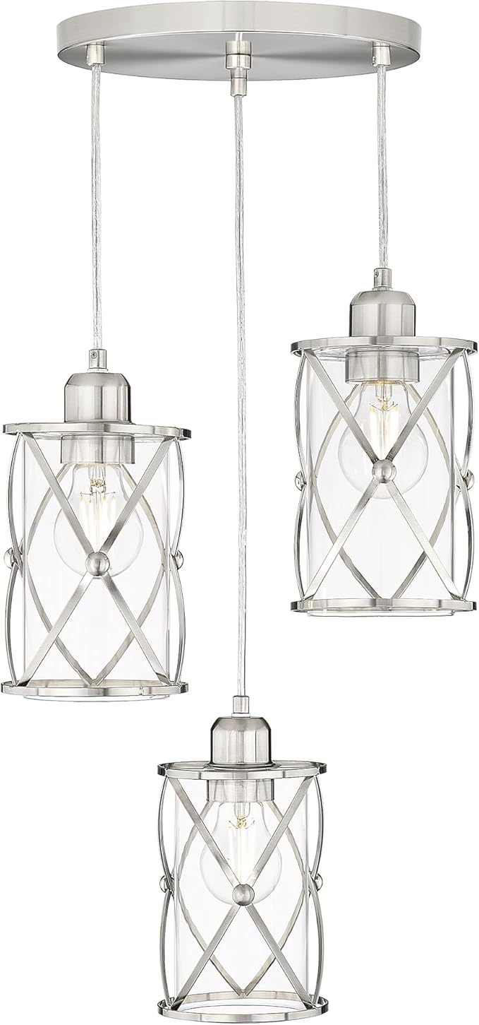 Brushed Nickel Dining Room Chandelier Light Fixture, 3-Light Pendant Lighting - Image 8