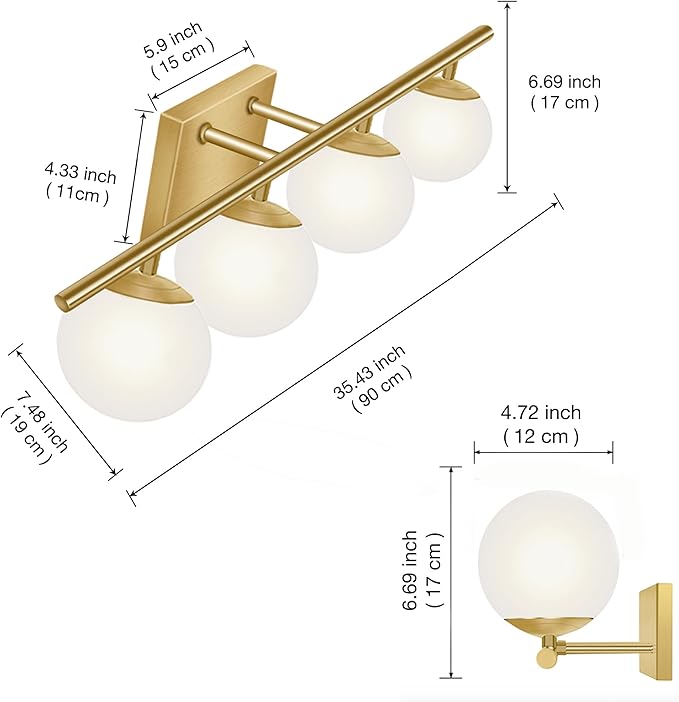 New Bathroom Vanity Light Fixtures Brushed Brass Milk White Globe Glass Shade 4 - Image 4