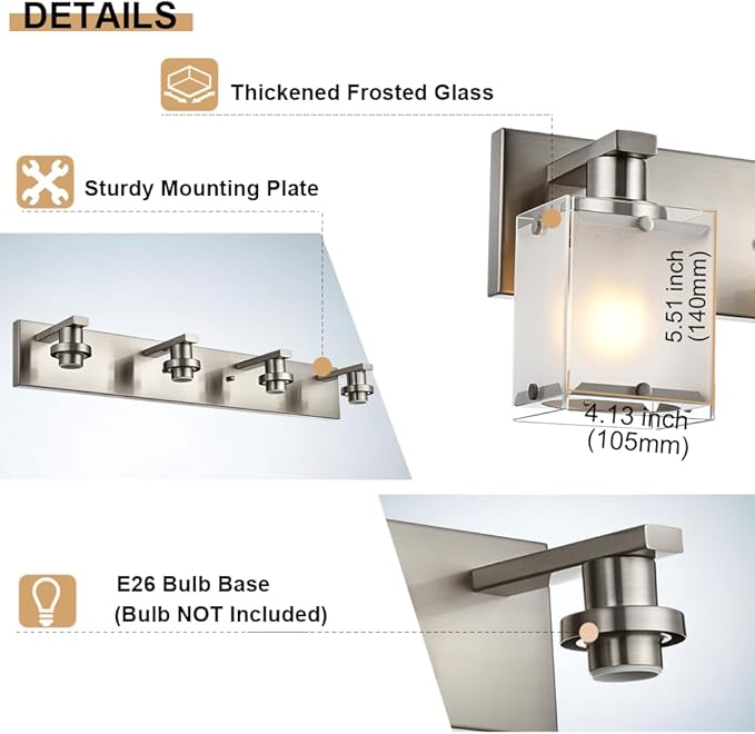 5-Lights Bathroom Vanity Light Fixtures, Modern Brushed Nickel Wall Sconce - Image 7