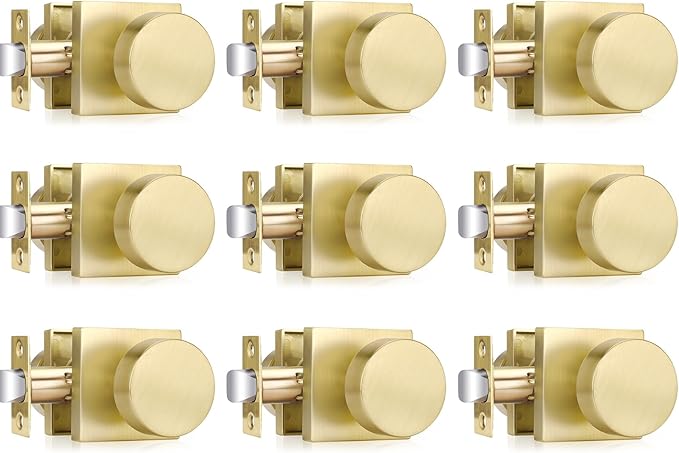 Haidms Gold Door Knobs Passage, Heavy Duty Square Brushed Gold Hall and Closet by Haidms