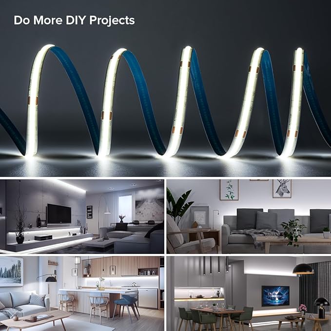 16.4FT DC12V COB LED Strip 6000K Cool White 480LEDs Flexible High Density - Image 6