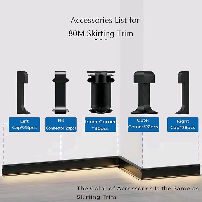 LED Aluminium Metal Baseboard Trim, Matte Champagne 32Pcs 50mm x 2500mm 1.97" x - Image 2