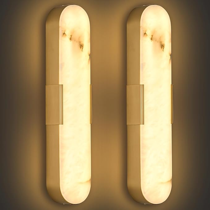 2 Pack Alabaster Wall Sconces 20" Gold Modern Vanity Wall Lights - Image 8