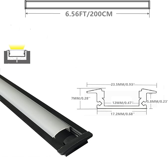 Recessed LED Strip Black Channel Diffuser 8-Pack 6.56FT, 23.5X7MM LED Tape - Image 2