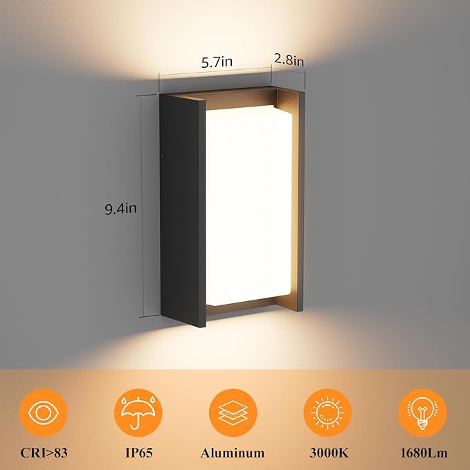 2 Pack Modern Outdoor Wall Light 3000K Exterior Wall Sconce IP65 Waterproof - Image 3
