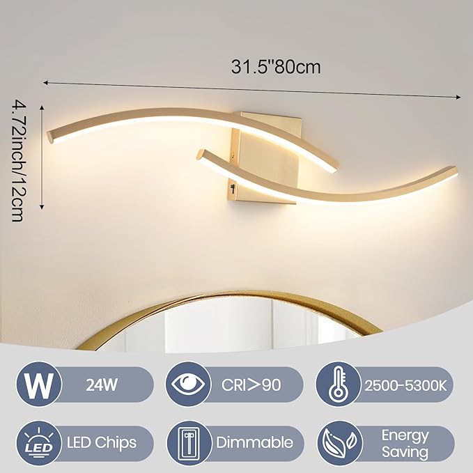 31.5 inch Modern Bathroom Vanity Light Gold Lights Fixtures Dimmable 5CCT Led - Image 4