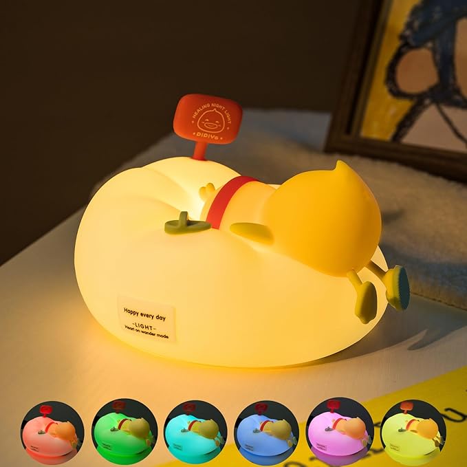 Duck Night Light for Kids, 7 Colors LED Nursery Lamp Dimmable & Rechargeable - Image 2