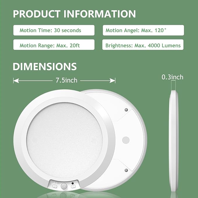 USB Rechargeable Motion Sensor Ceiling Light, Battery Operated Magnetic Closet - Image 8