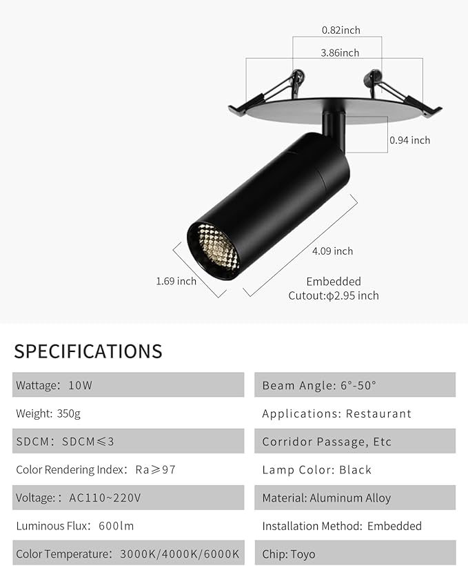 Light Fixtures, Modern LED Ceiling Spotlight, 10W Zoom Track Spotlight - Image 3
