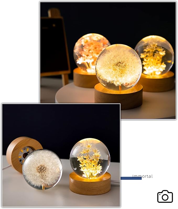 Flower Crystal Ball Night Light, 2.4 inch Glass Ball Night Lamp - Image 2
